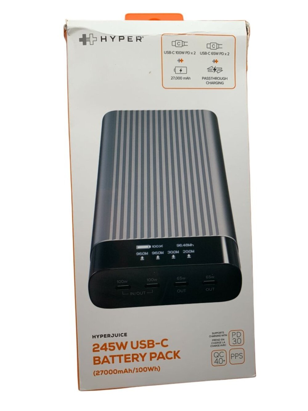 HyperJuice 245W USB-C Battery Pack 27000mAh 100Wh With PD 3.0 QC 4.0+ Airline Sa
